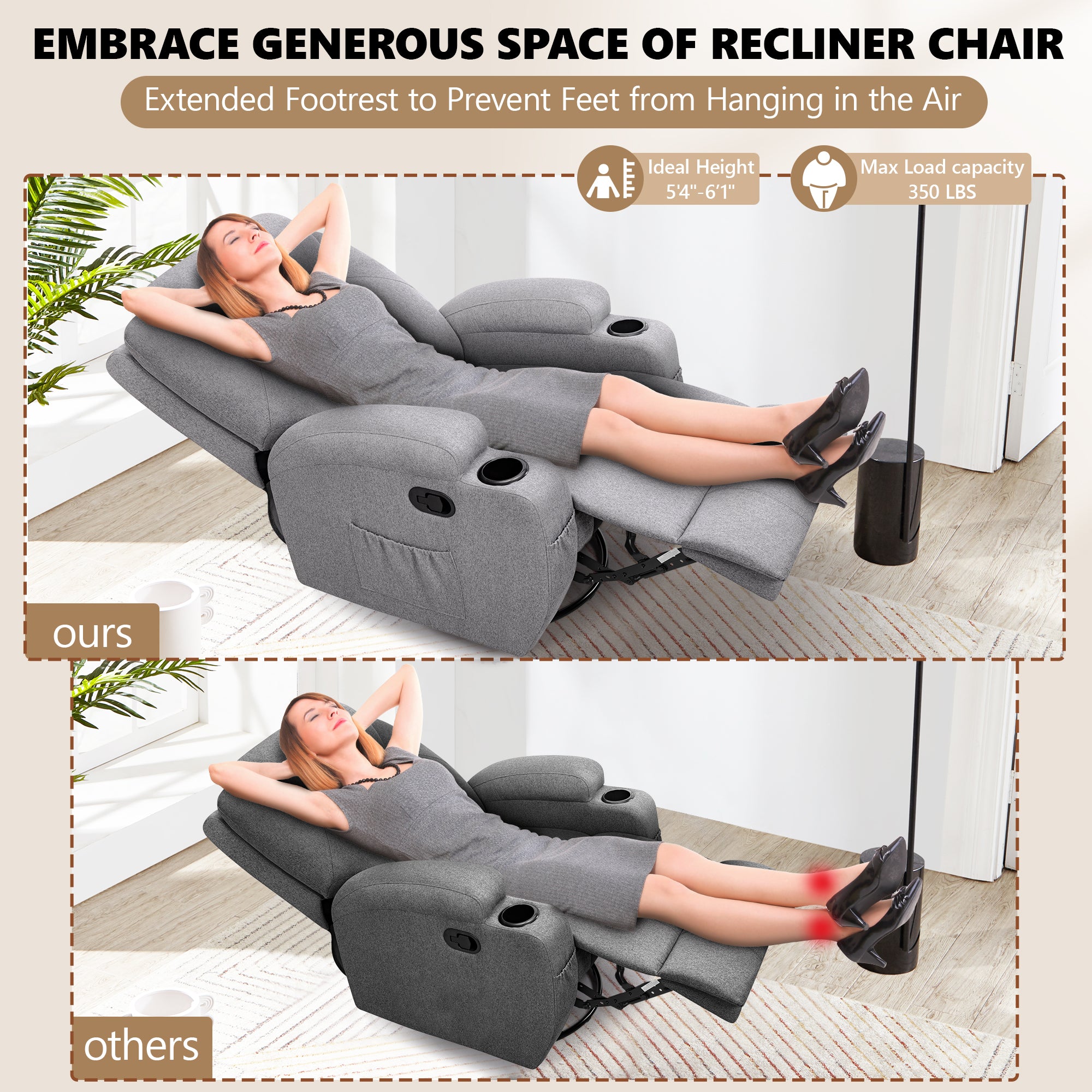 Rocking Recliner Chair, 360°Swivel Glider Chair for Adults, Recliner Chair with Massage and Heat, Reclining Nursery Single Sofa with Remote Cup Holders Side Pockets for Living Room, Bedroom, Light Gray