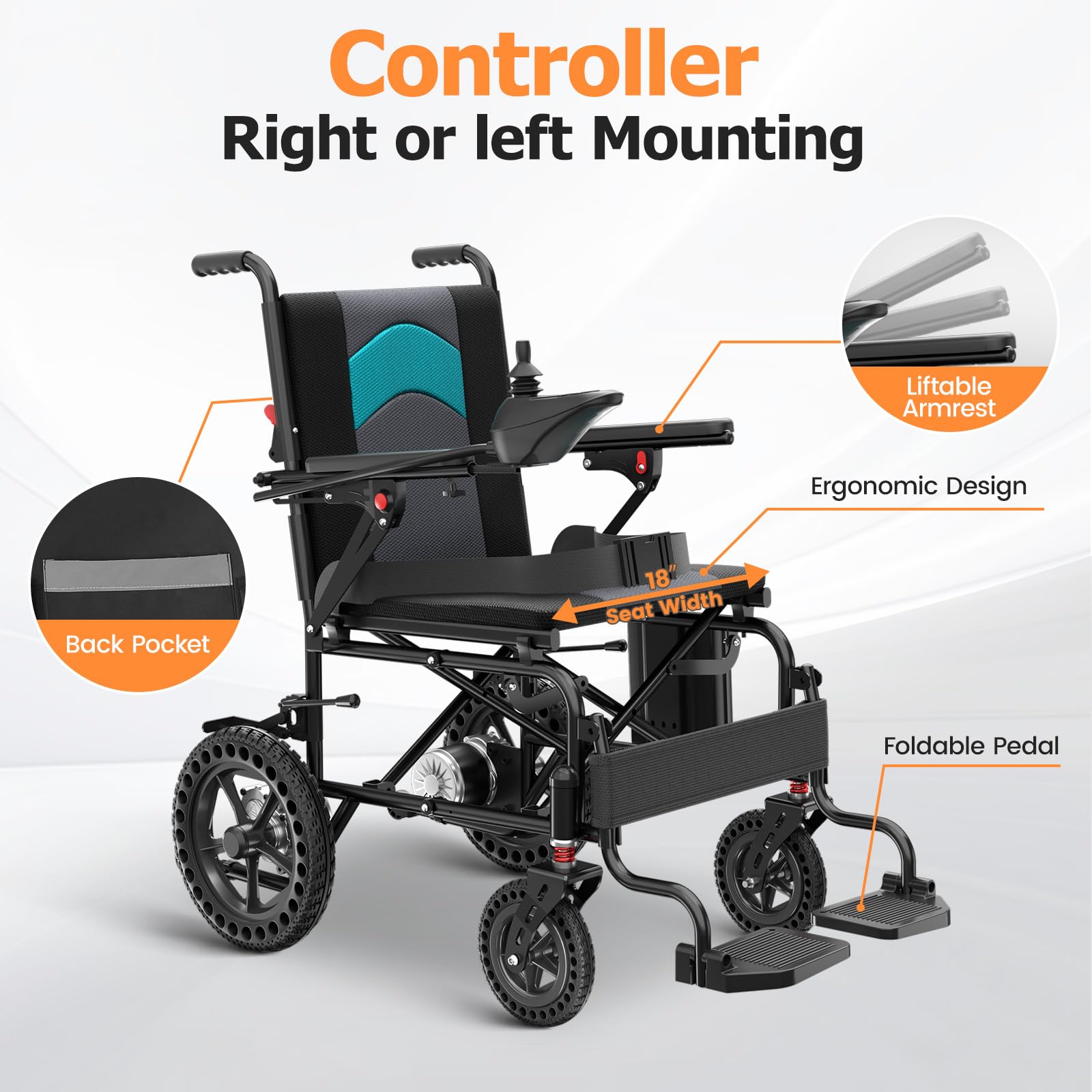 Portable Electric Wheelchair with Aluminum frame Lithium Batteries, Lightweight Only 40lbs, Compact  Motorized Wheelchair for Seniors, All Terrain Power Wheelchair for Adults, Airline Approval
