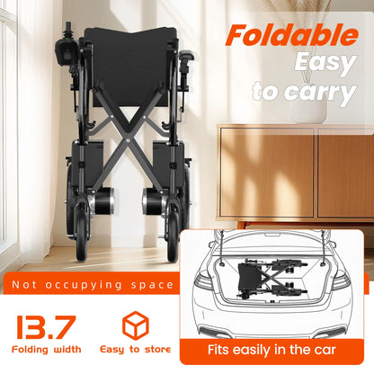 Foldable Power Wheelchair for Home and Travel,15 Miles Long Travel Range, All Terrain Motorized Wheelchair for Seniors Portable