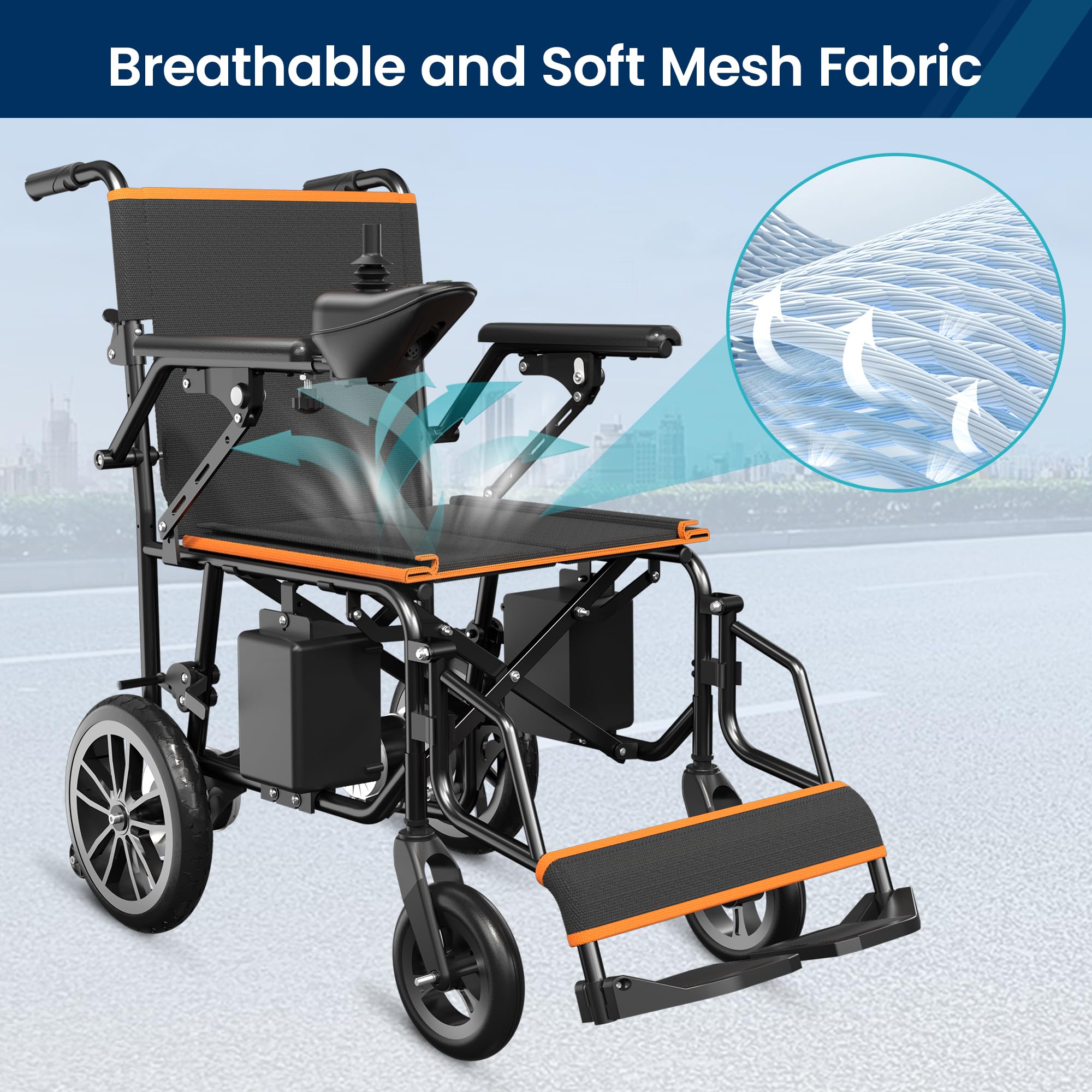 Foldable Power Wheelchair for Home and Travel,15 Miles Long Travel Range, All Terrain Motorized Wheelchair for Seniors Portable