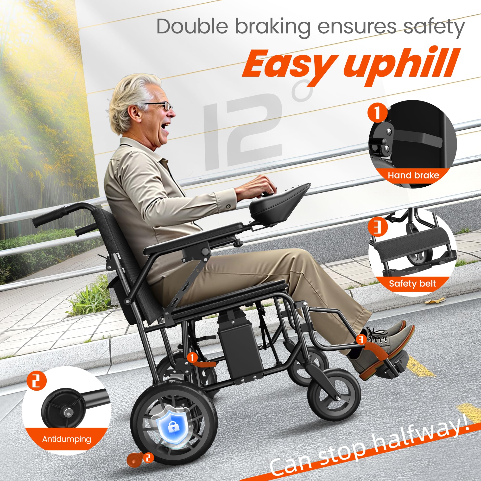 Foldable Power Wheelchair for Home and Travel,15 Miles Long Travel Range, All Terrain Motorized Wheelchair for Seniors Portable