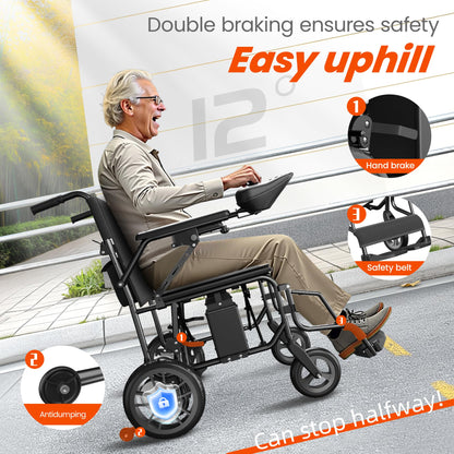 Foldable Power Wheelchair for Home and Travel,15 Miles Long Travel Range, All Terrain Motorized Wheelchair for Seniors Portable