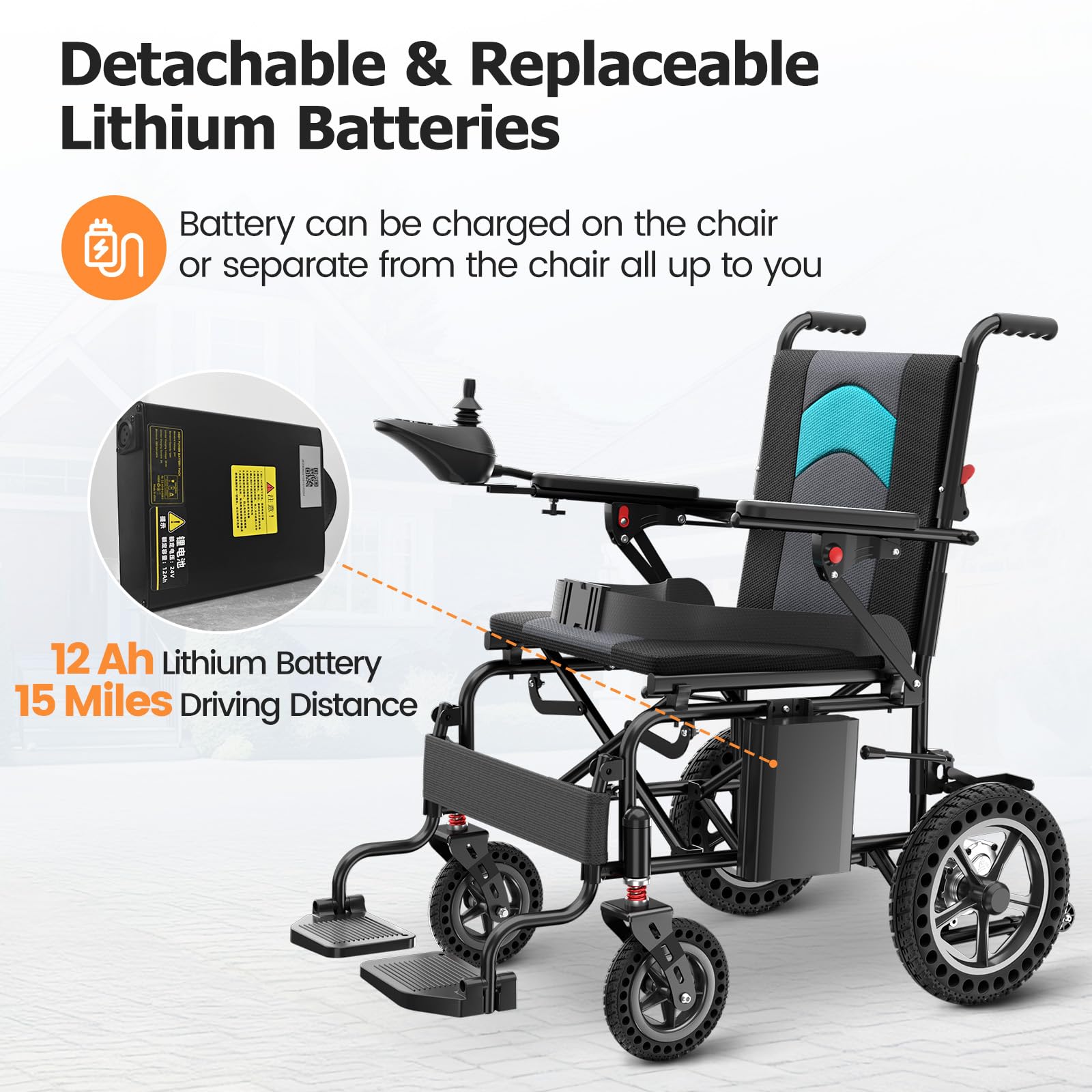 Portable Electric Wheelchair with Aluminum frame Lithium Batteries, Lightweight Only 40lbs, Compact  Motorized Wheelchair for Seniors, All Terrain Power Wheelchair for Adults, Airline Approval