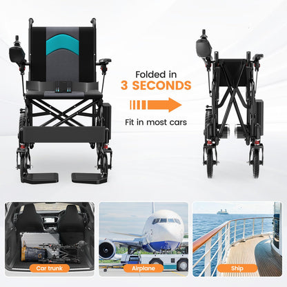 Portable Electric Wheelchair with Aluminum frame Lithium Batteries, Lightweight Only 40lbs, Compact  Motorized Wheelchair for Seniors, All Terrain Power Wheelchair for Adults, Airline Approval