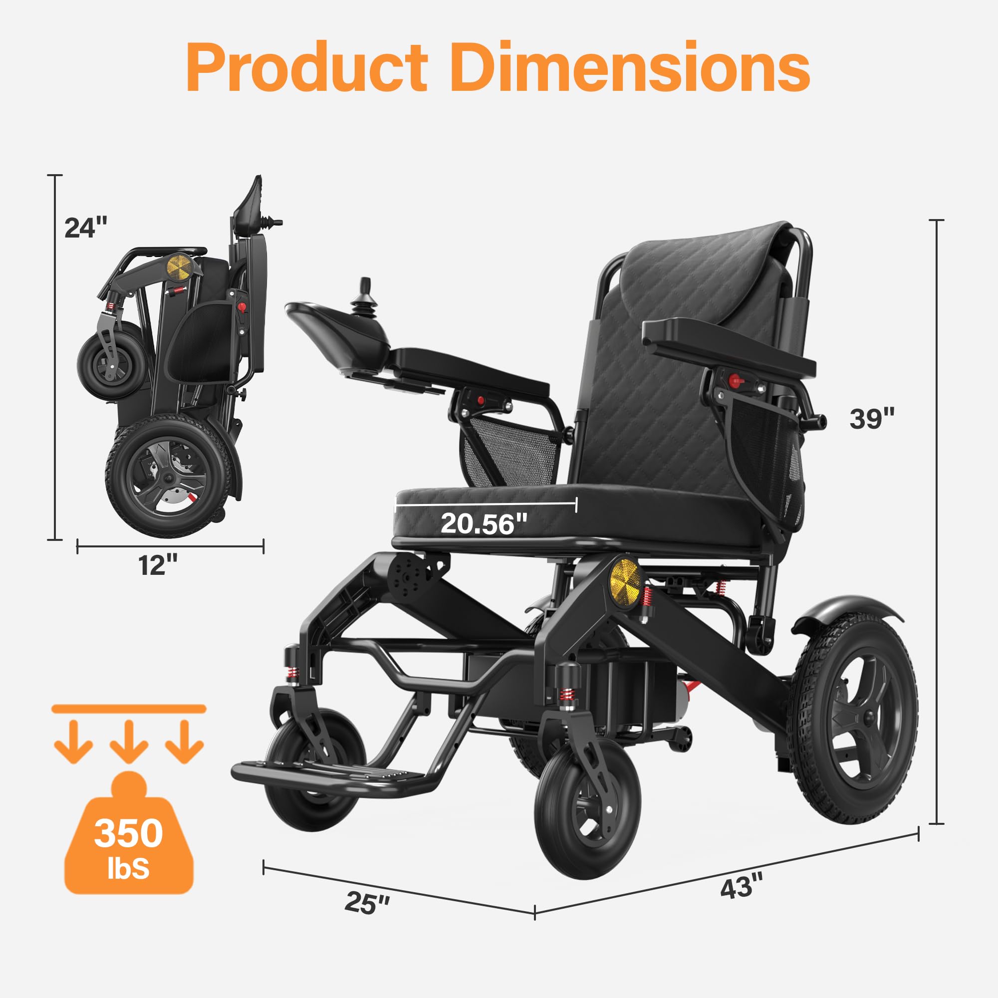 500W Motor Folding Power Electric Wheelchair for Adults, 350LBS Weight Capacity, Heavy-Duty Wheelchair, 20 Miles Range, EABS Brake System, Multiple Safety Features, Ideal for Seniors